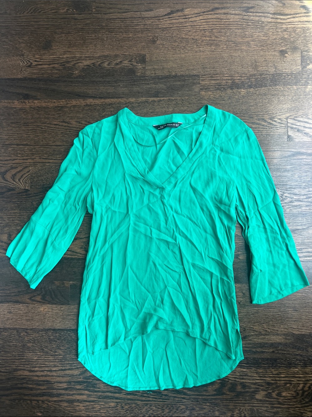 Zara Women’s V-Neck Women's Tunic Top Green | XS